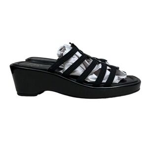 Donald Pliner Sandal Mule Wedge Slip On Black Patent‎ Leather Women Size 6.5 M